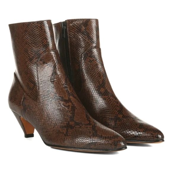 NWOT Vince Meta Cognac Kitten Snake Skin Italian Leather Bootie Pointed Toe 10 - Picture 1 of 14